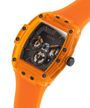 Reloj GUESS Phoenix Hombre - Cronógrafo Brazalete de Silicona Naranja - Esfera Negra | 5 ATM | GW0203G10