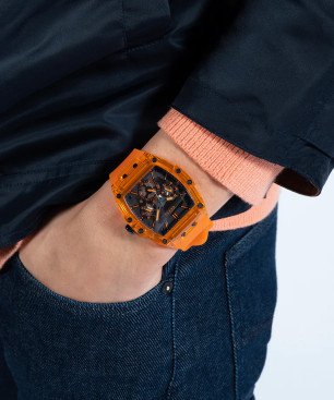 Reloj GUESS Phoenix Hombre - Cronógrafo Brazalete de Silicona Naranja - Esfera Negra | 5 ATM | GW0203G10