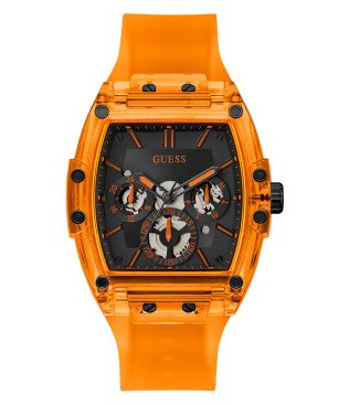Reloj GUESS Phoenix Hombre - Cronógrafo Brazalete de Silicona Naranja - Esfera Negra | 5 ATM | GW0203G10