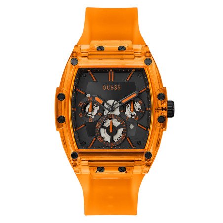 Reloj GUESS Phoenix Hombre - Cronógrafo Brazalete de Silicona Naranja - Esfera Negra | 5 ATM | GW0203G10