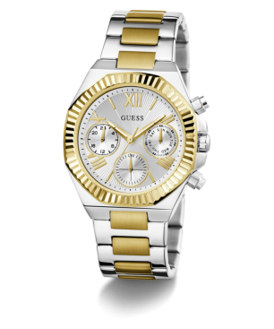 Reloj GUESS Equality Mujer - Cronógrafo Brazalete de Acero Bicolor IP Dorado - Bisel Oro y Esfera Plateada | 5 ATM | GW0769L3