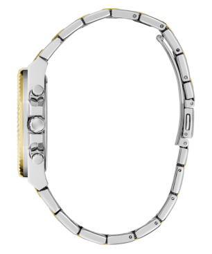 Reloj GUESS Equality Mujer - Cronógrafo Brazalete de Acero Bicolor IP Dorado - Bisel Oro y Esfera Plateada | 5 ATM | GW0769L3
