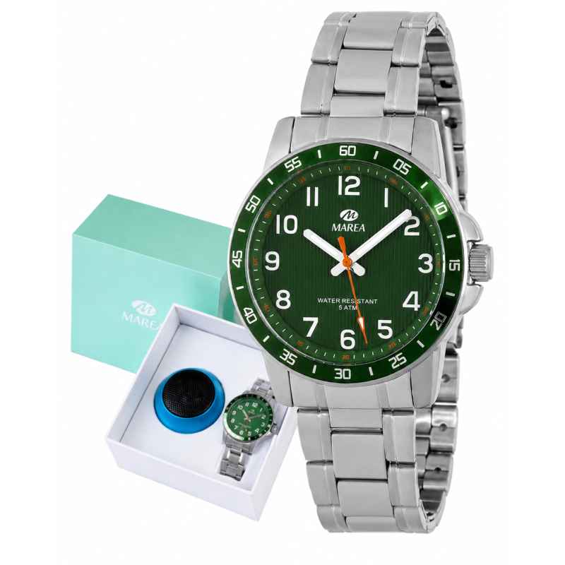 Reloj MAREA Niño - Comunión Analógico Esfera y Dial Verde - Brazalete Acero - Altavoz Bluetooth de Regalo | 5 ATM | B41433/3
