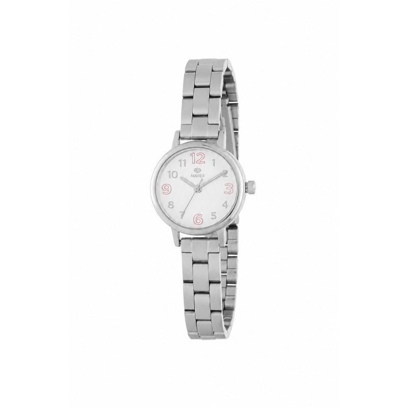 Reloj MAREA Niña - Comunión Analógico Esfera Blanca y Rosa - Brazalete Acero - Incluye Altavoz Bluetooth | 3 ATM | B36218/1