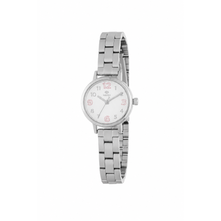 Reloj MAREA Niña - Comunión Analógico Esfera Blanca y Rosa - Brazalete Acero - Incluye Altavoz Bluetooth | 3 ATM | B36218/1