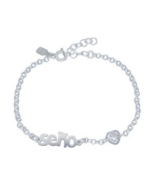 Pulsera con Charms Letras "Seño" y Corazón Circonita - Plata de Ley | 19cm