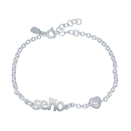 Pulsera con Charms Letras "Seño" y Corazón Circonita - Plata de Ley | 19cm