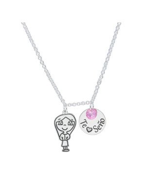 Collar Charm Muñeca y Disco "Te Quiero Seño" - Plata de Ley | 45cm