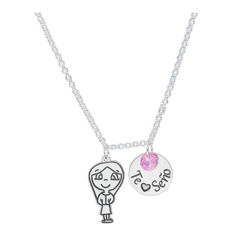 Collar Charm Muñeca y Disco "Te Quiero Seño" - Plata de Ley | 45cm Collar Charm Muñeca y Disco "Te Quiero Seño" - Plata de Ley | 45cm