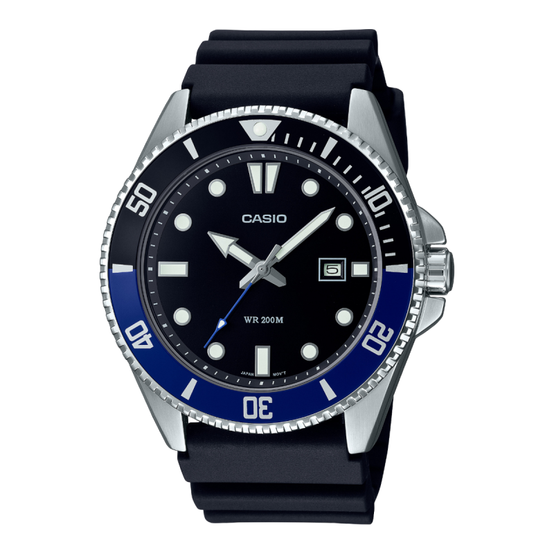 Reloj CASIO Hombre - Brazalete de Resina con Bisel Rotatorio Negro / Azul | 20 BAR | MDV-107-1A2VEF