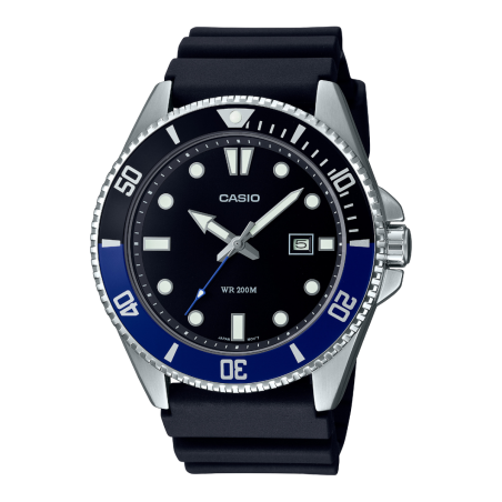 Reloj CASIO Hombre - Brazalete de Resina con Bisel Rotatorio Negro / Azul | 20 BAR | MDV-107-1A2VEF