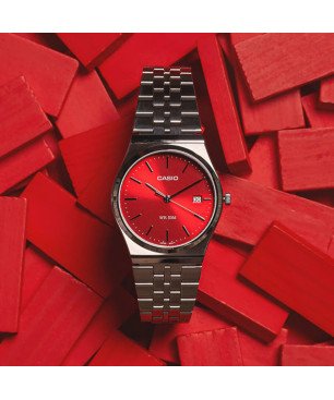 Reloj CASIO Hombre - Analógico Brazalete de Acero con Esfera Roja | 5 ATM | MTP-B145D-4A2VEF