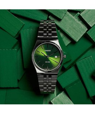Reloj CASIO Unisex - Analógico Brazalete de Acero con Esfera Verde | 5 ATM | MTP-B145D-3AVEF