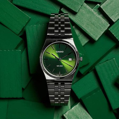 Reloj CASIO Unisex - Analógico Brazalete de Acero con Esfera Verde | 5 ATM | MTP-B145D-3AVEF