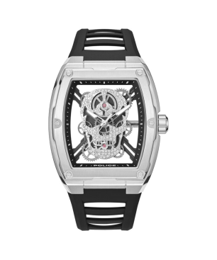 Reloj POLICE Cranium Hombre - Brazalete Silicona Negra - Esfera con Calavera Calada en Plata y Cristales | 5 ATM | PEWJM0081301