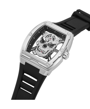 Reloj POLICE Cranium Hombre - Brazalete Silicona Negra - Esfera con Calavera Calada en Plata y Cristales | 5 ATM | PEWJM0081301