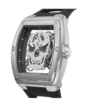 Reloj POLICE Cranium Hombre - Brazalete Silicona Negra - Esfera con Calavera Calada en Plata y Cristales | 5 ATM | PEWJM0081301