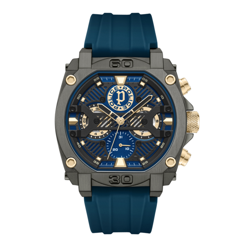 Reloj POLICE Norwood Navy Hombre - Brazalete de Silicona Azul con Esfera Cronógrafo Azul / Oro | 5 ATM | PEWGQ0040001M