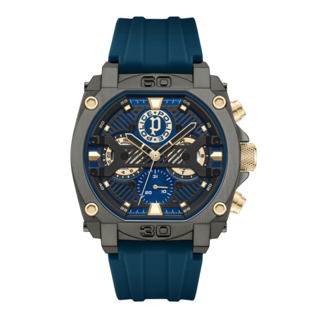 Reloj POLICE Norwood Navy Hombre - Brazalete de Silicona Azul con Esfera Cronógrafo Azul / Oro | 5 ATM | PEWGQ0040001M