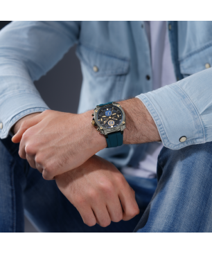 Reloj POLICE Norwood Navy Hombre - Brazalete de Silicona Azul con Esfera Cronógrafo Azul / Oro | 5 ATM | PEWGQ0040001M