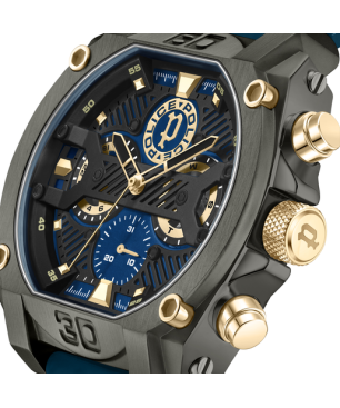 Reloj POLICE Norwood Navy Hombre - Brazalete de Silicona Azul con Esfera Cronógrafo Azul / Oro | 5 ATM | PEWGQ0040001M