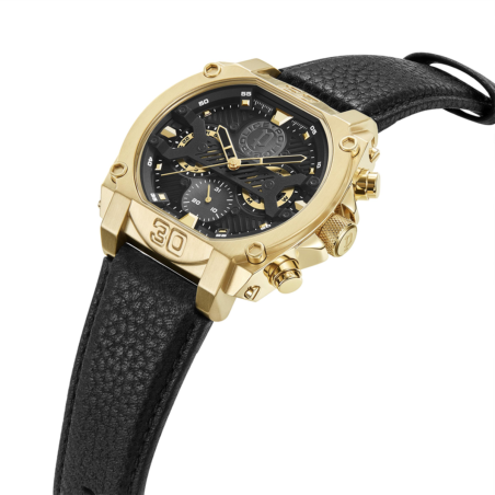 Reloj POLICE Norwood Hombre - Cronógrafo Brazalete de Piel Color Negro y Caja Acero IP Dorado | 5 ATM | PEWJF2226801