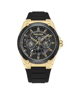 Reloj POLICE Salkantay Hombre - Cronógrafo Brazalete de Silicona y Dial Negro - Caja de Acero IP Dorado | 5 ATM | PEWJQ2203241