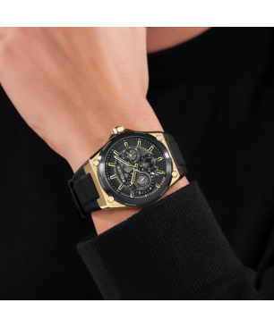 Reloj POLICE Salkantay Hombre - Cronógrafo Brazalete de Silicona y Dial Negro - Caja de Acero IP Dorado | 5 ATM | PEWJQ2203241