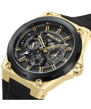 Reloj POLICE Salkantay Hombre - Cronógrafo Brazalete de Silicona y Dial Negro - Caja de Acero IP Dorado | 5 ATM | PEWJQ2203241