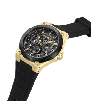 Reloj POLICE Salkantay Hombre - Cronógrafo Brazalete de Silicona y Dial Negro - Caja de Acero IP Dorado | 5 ATM | PEWJQ2203241