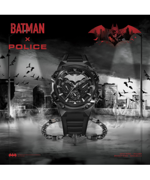 Set Reloj + Pulsera POLICE Crusader Hombre - Edición Limitada BATMAN - Diseño Murciélago IP Negro | 5 ATM | PEWGQ0089901-SET
