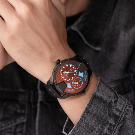 Reloj POLICE Huntley Hombre - Cronógrafo Brazalete de Piel - Dial Negro con Esfera Efecto Tornasol | 5 ATM | PEWJA0022001