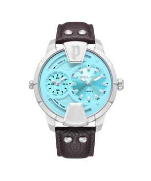 Reloj POLICE Huntley Hombre - Cronógrafo Brazalete de Piel Marrón - Dial Blanco con Esfera Azul | 5 ATM | PEWJA0022002