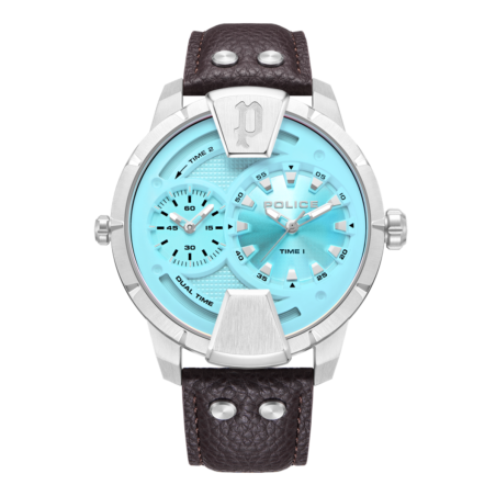 Reloj POLICE Huntley Hombre - Cronógrafo Brazalete de Piel Marrón - Dial Blanco con Esfera Azul | 5 ATM | PEWJA0022002