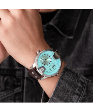 Reloj POLICE Huntley Hombre - Cronógrafo Brazalete de Piel Marrón - Dial Blanco con Esfera Azul | 5 ATM | PEWJA0022002