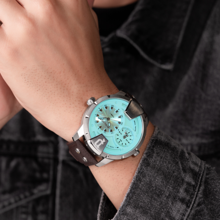 Reloj POLICE Huntley Hombre - Cronógrafo Brazalete de Piel Marrón - Dial Blanco con Esfera Azul | 5 ATM | PEWJA0022002
