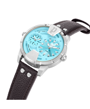 Reloj POLICE Huntley Hombre - Cronógrafo Brazalete de Piel Marrón - Dial Blanco con Esfera Azul | 5 ATM | PEWJA0022002