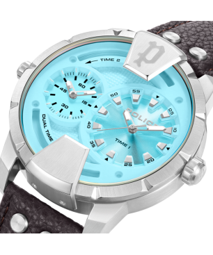 Reloj POLICE Huntley Hombre - Cronógrafo Brazalete de Piel Marrón - Dial Blanco con Esfera Azul | 5 ATM | PEWJA0022002