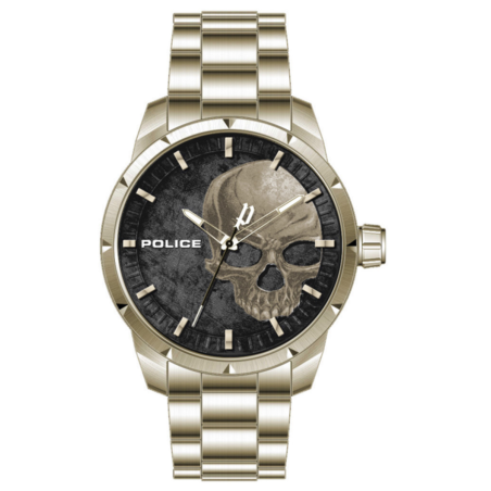 Reloj POLICE Neist Hombre - Brazalete de Acero IP Dorado - Esfera Negra con Detalle Calavera | 5 ATM | PL.15715JSG-78M