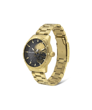 Reloj POLICE Neist Hombre - Brazalete de Acero IP Dorado - Esfera Negra con Detalle Calavera | 5 ATM | PL.15715JSG-78M