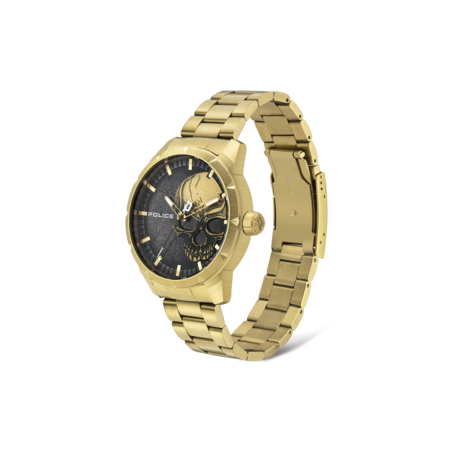 Reloj POLICE Neist Hombre - Brazalete de Acero IP Dorado - Esfera Negra con Detalle Calavera | 5 ATM | PL.15715JSG-78M
