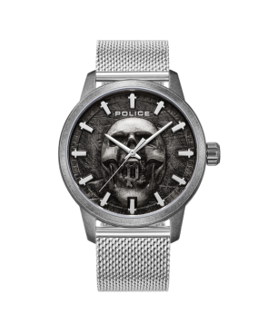 Reloj POLICE Raho Hombre - Brazalete de Acero Malla Milanesa - Esfera Negra con Detalle Calavera | 5 ATM | PEWJG0005505