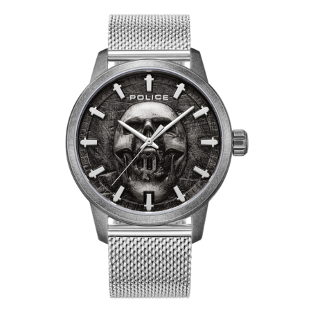 Reloj POLICE Raho Hombre - Brazalete de Acero Malla Milanesa - Esfera Negra con Detalle Calavera | 5 ATM | PEWJG0005505