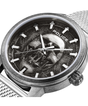Reloj POLICE Raho Hombre - Brazalete de Acero Malla Milanesa - Esfera Negra con Detalle Calavera | 5 ATM | PEWJG0005505