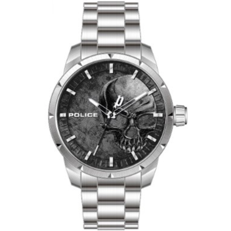 Reloj POLICE Neist Hombre - Brazalete de Acero Plateado - Esfera Negra con Detalle Calavera | 5 ATM | PL.15715JS-78M Reloj POLICE Neist Hombre - Brazalete de Acero Plateado - Esfera Negra con Detalle Calavera | 5 ATM | PL.15715JS-78M