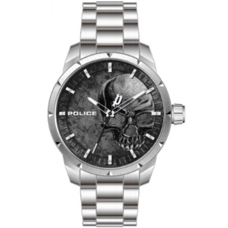 Reloj POLICE Neist Hombre - Brazalete de Acero Plateado - Esfera Negra con Detalle Calavera | 5 ATM | PL.15715JS-78M