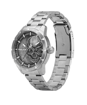 Reloj POLICE Neist Hombre - Brazalete de Acero Plateado - Esfera Negra con Detalle Calavera | 5 ATM | PL.15715JS-78M