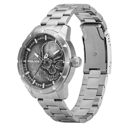 Reloj POLICE Neist Hombre - Brazalete de Acero Plateado - Esfera Negra con Detalle Calavera | 5 ATM | PL.15715JS-78M