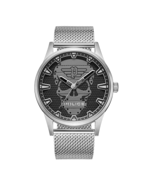 Reloj POLICE Rissington Hombre - Brazalete de Acero Malla Milanesa - Esfera Negra con Calavera Gris | 5 ATM | PEWJG2227902