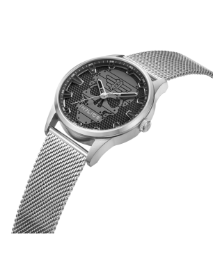Reloj POLICE Rissington Hombre - Brazalete de Acero Malla Milanesa - Esfera Negra con Calavera Gris | 5 ATM | PEWJG2227902